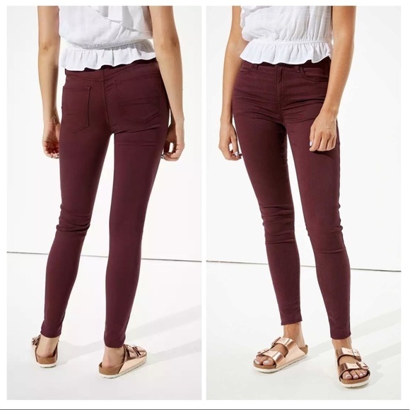 AMERICAN EAGLE Burgundy Jeggings - Picture 1 of 5